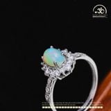  Nhẫn Bạc 925 Đính Đá Opal Hoa 6x8mm 