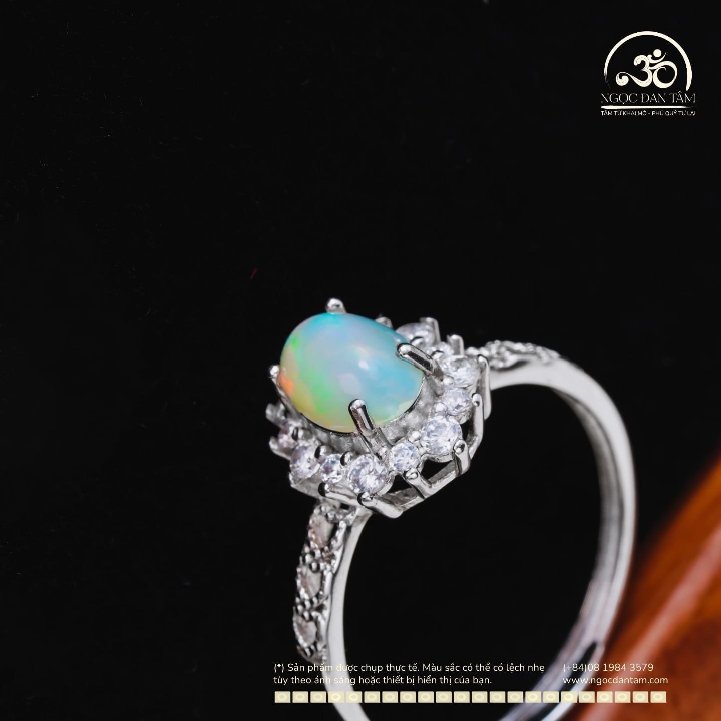  Nhẫn Bạc 925 Đính Đá Opal Hoa 6x8mm 