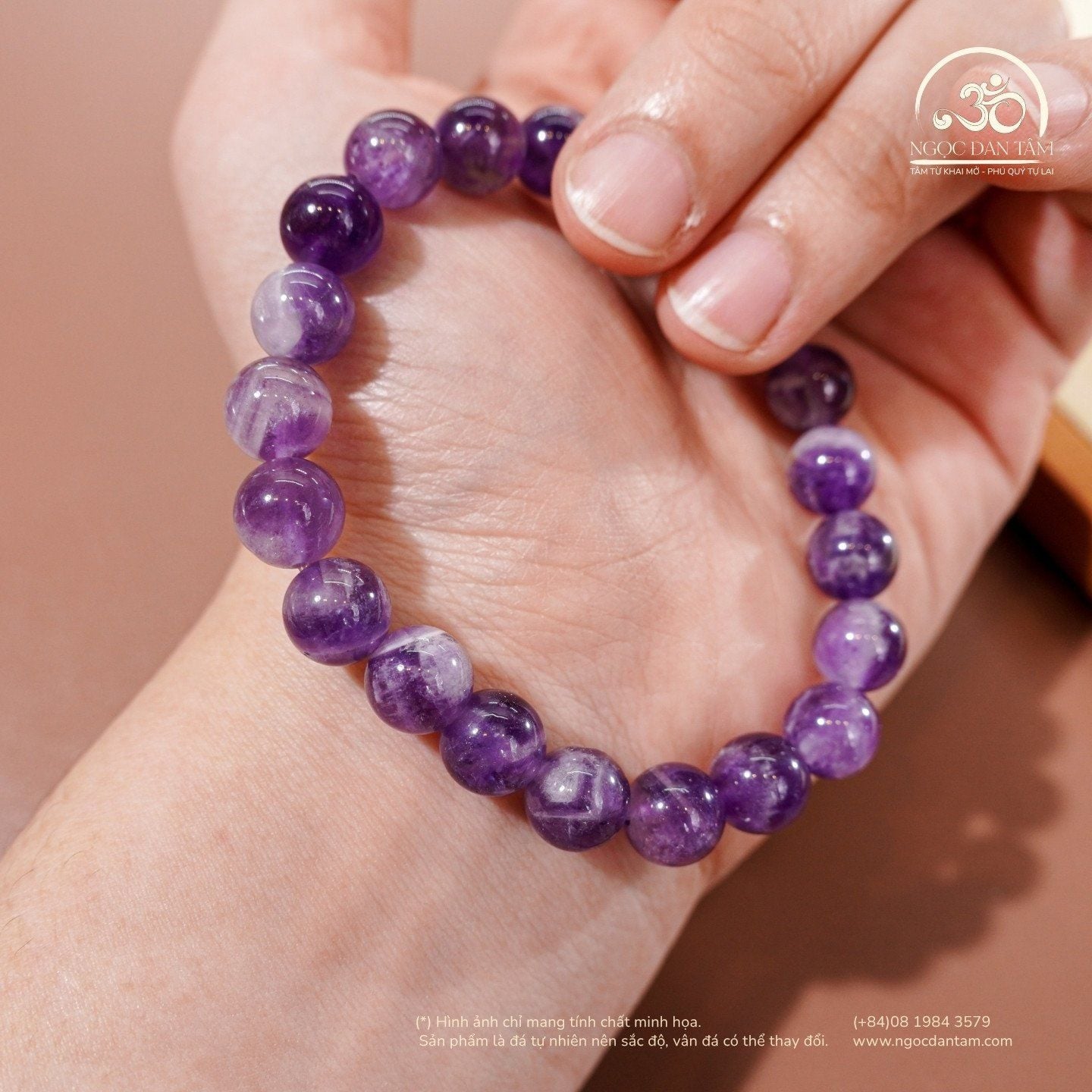  Vòng Tay Thạch Anh Tím Vân Mây 8mm 2A 