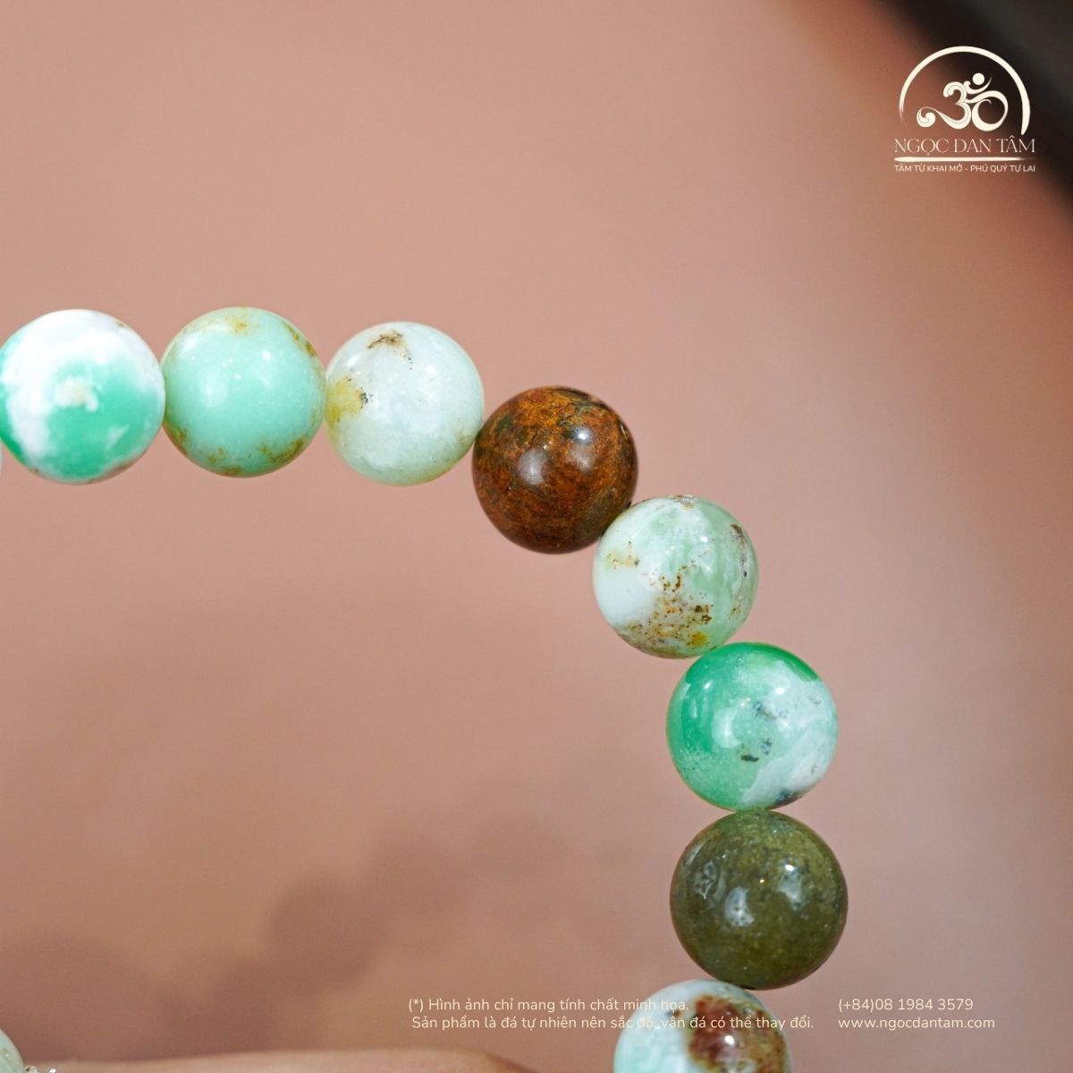  Cẩm Thạch Úc Charm Bạc Cỏ 3 Lá 10mm 2A 