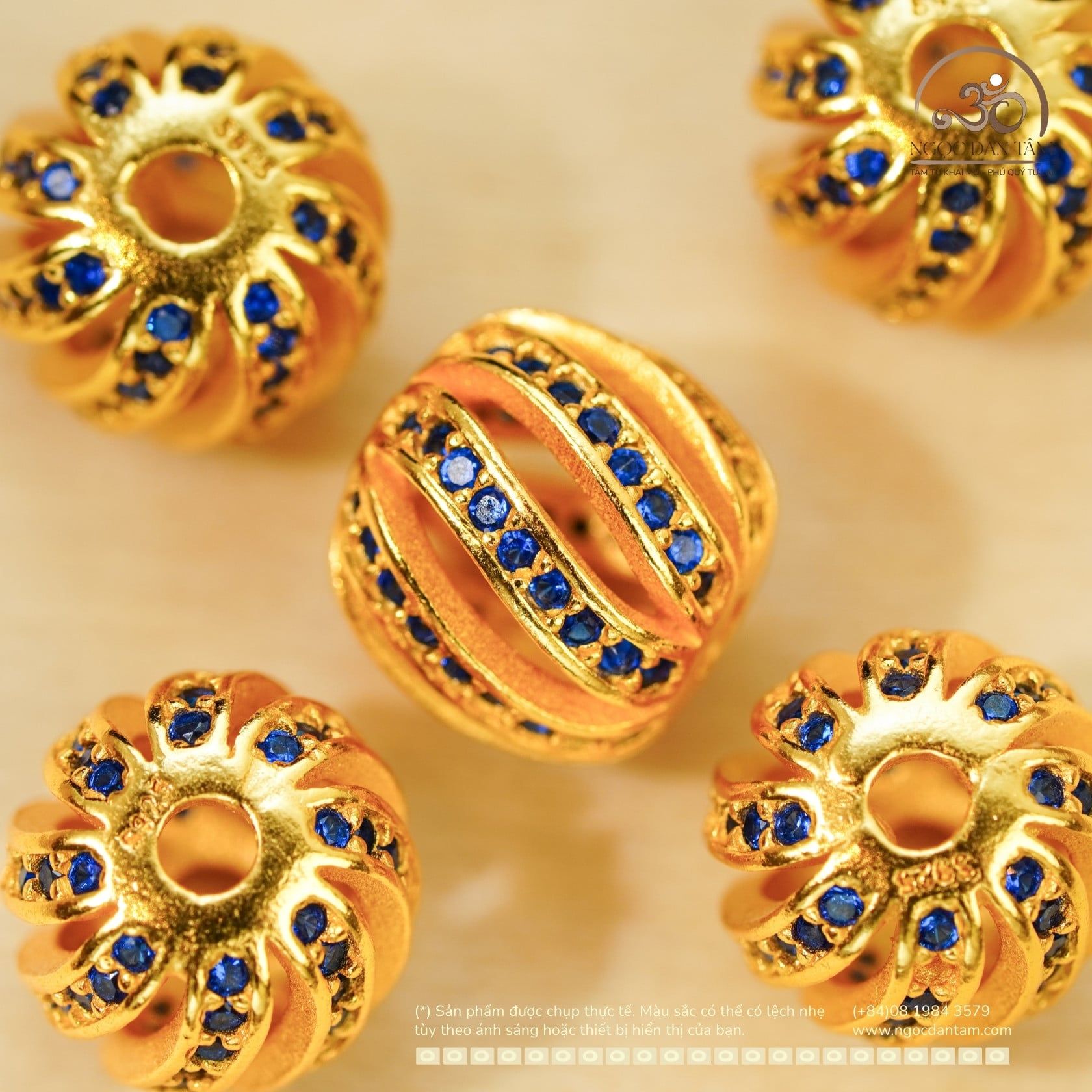  Charm Tròn Xoắn Đá Xanh 8.88mm - Bạc 925 Mạ Vàng Cao Cấp 