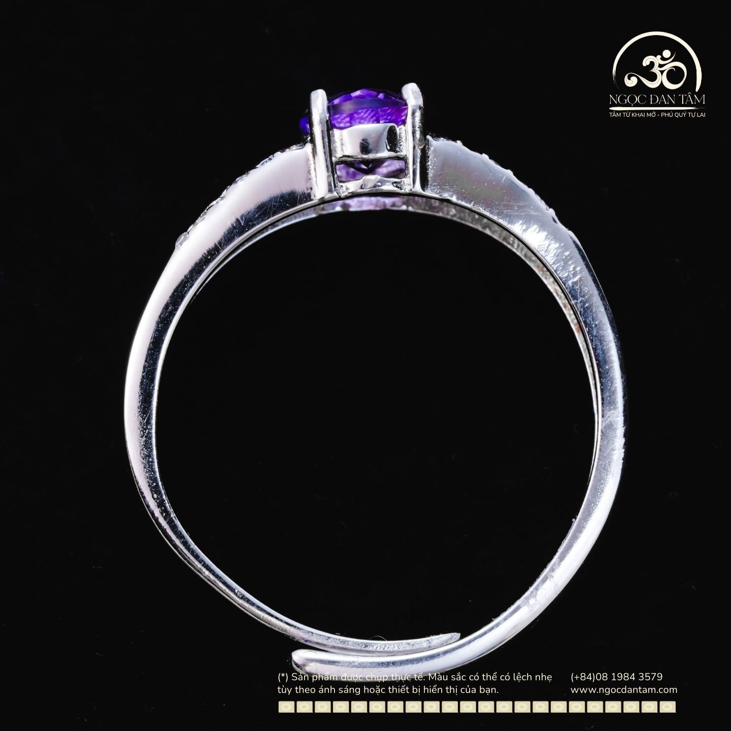  Nhẫn Bạc 925 Đính Đá Thạch Anh Tím 5x7mm 