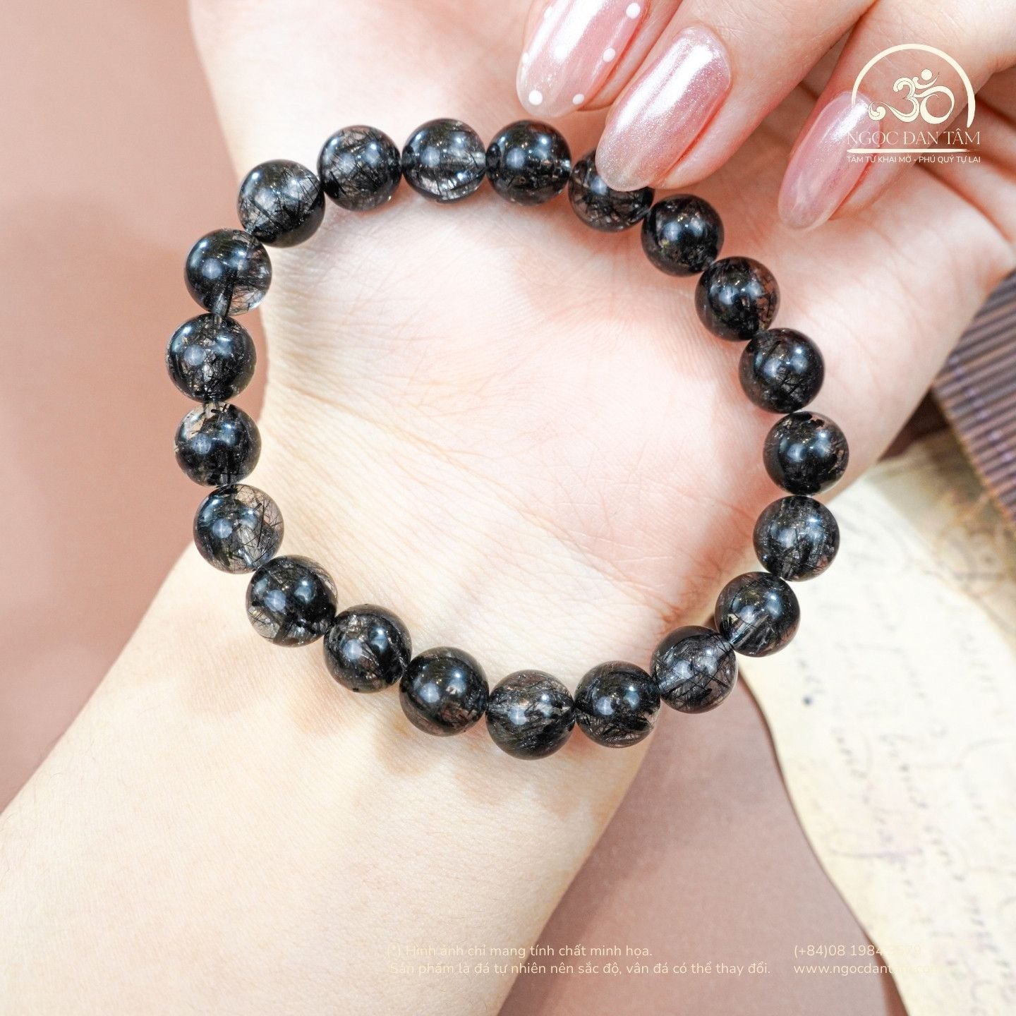  Vòng Tay Thạch Anh Tóc Đen 8mm 8A 