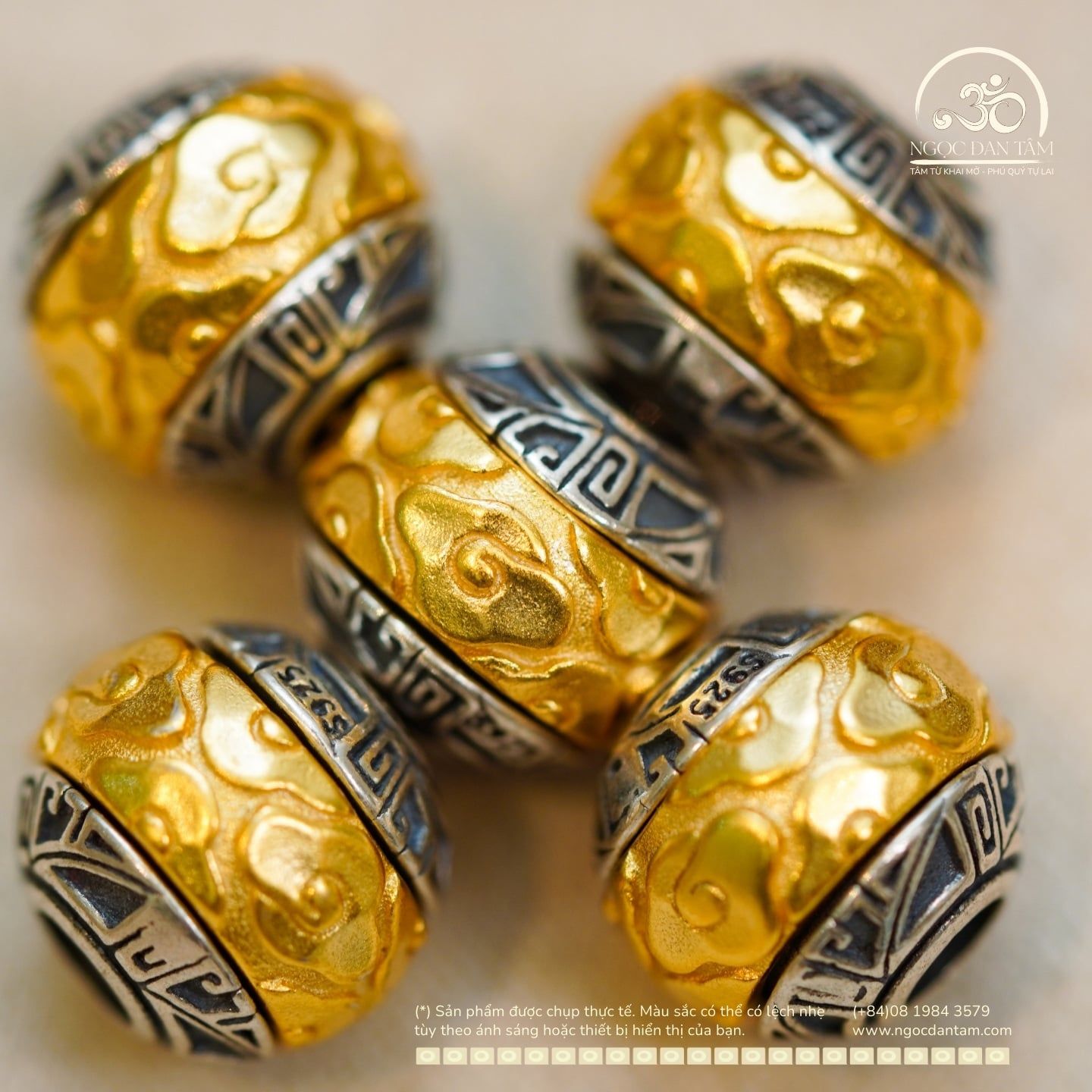  Charm Tường Vân 10,74mm - Bạc 925 Mạ Vàng Cao Cấp 