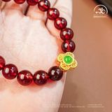  Vòng Tay Đá Garnet 8mm 5A Phối Charm Cỏ 4 Lá 
