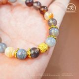  Vòng Tay Mã Não Botswana 2A - 8mm Phối Charm Mặt Sư Tử 