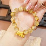  Vòng Tay Thạch Anh Tóc Vàng 11mm 7A Phối Charm Long Quy 