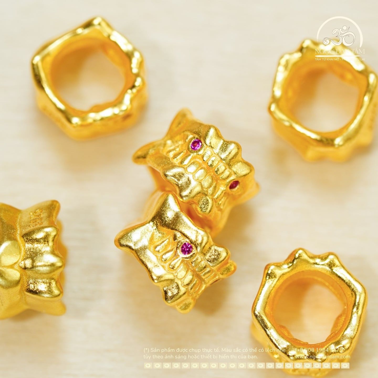  Charm Răng Đính Đá Hồng 6.73mm - Bạc 925 Mạ Vàng Cao Cấp 