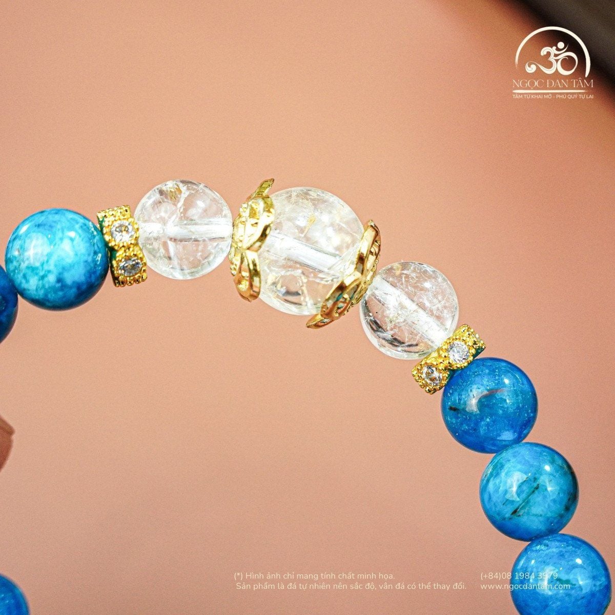  Vòng Tay Ẩn Hải Tâm (Apatite 8mm 2A, Thạch Anh Trắng 8mm 2A & 10mm 2A) 