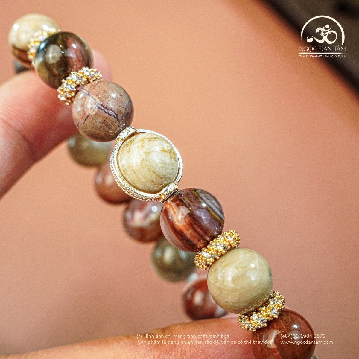  Vòng Tay Đá Gỗ Hóa Thạch 10mm 2A Phối Charm 