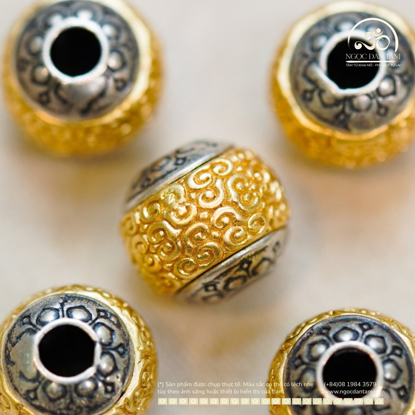  Charm Tường Vân 2 Màu 10,91mm - Bạc 925 Mạ Vàng Cao Cấp 