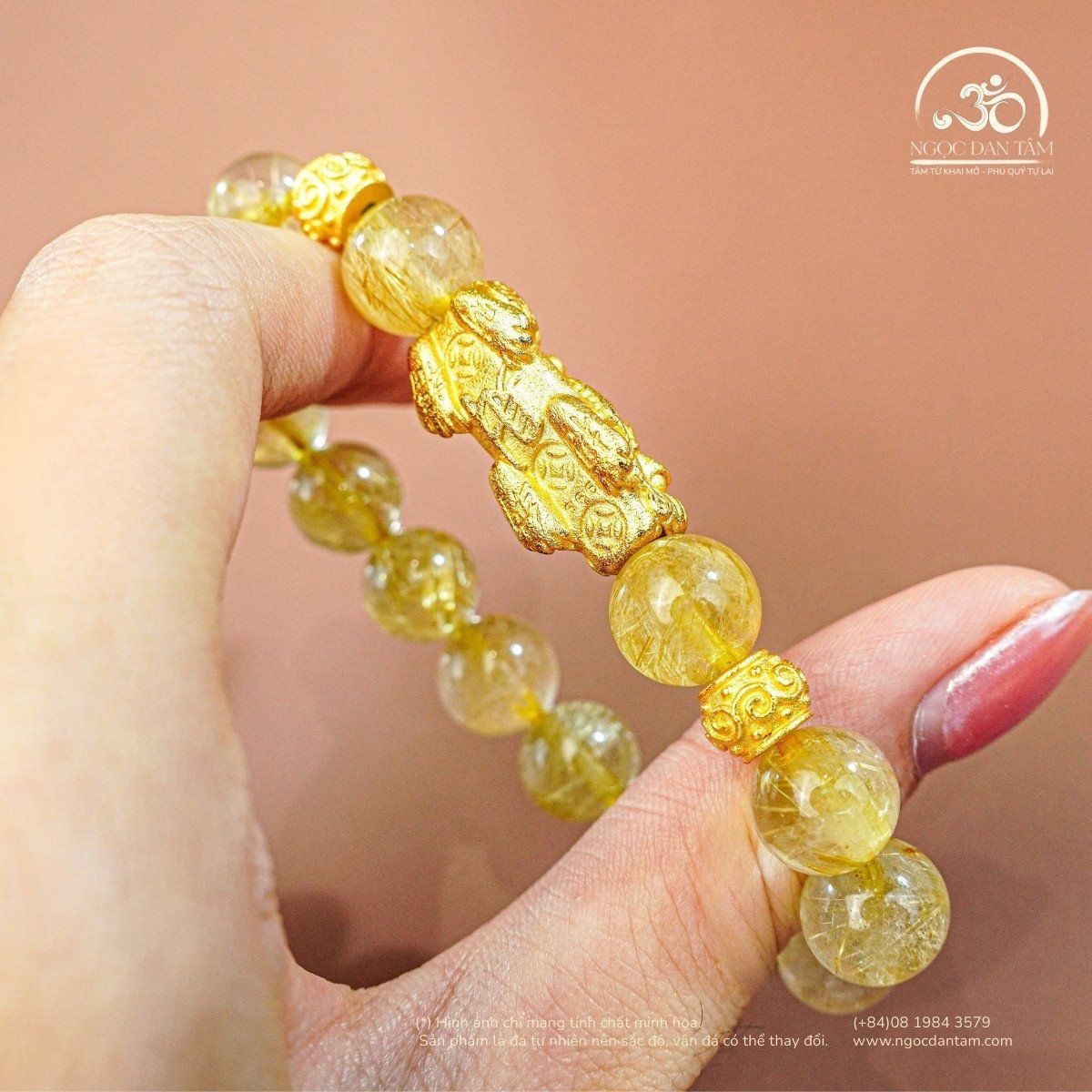  Vòng Tay Thạch Anh Tóc Vàng 9mm 7A Phối Tỳ Hưu 
