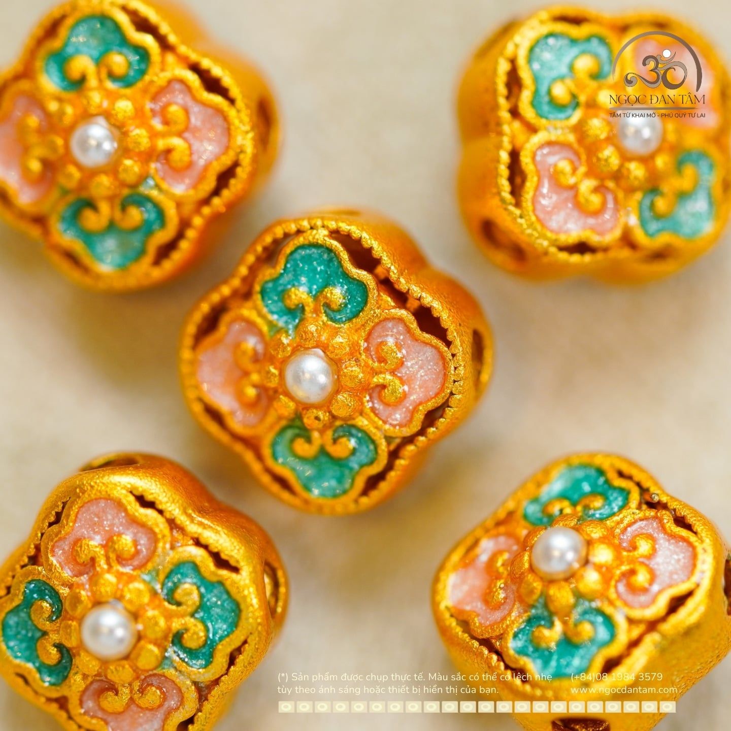  Charm Bướm Đính Ngọc Trai 9,08mm - Kim Loại Mạ Vàng Cao Cấp 