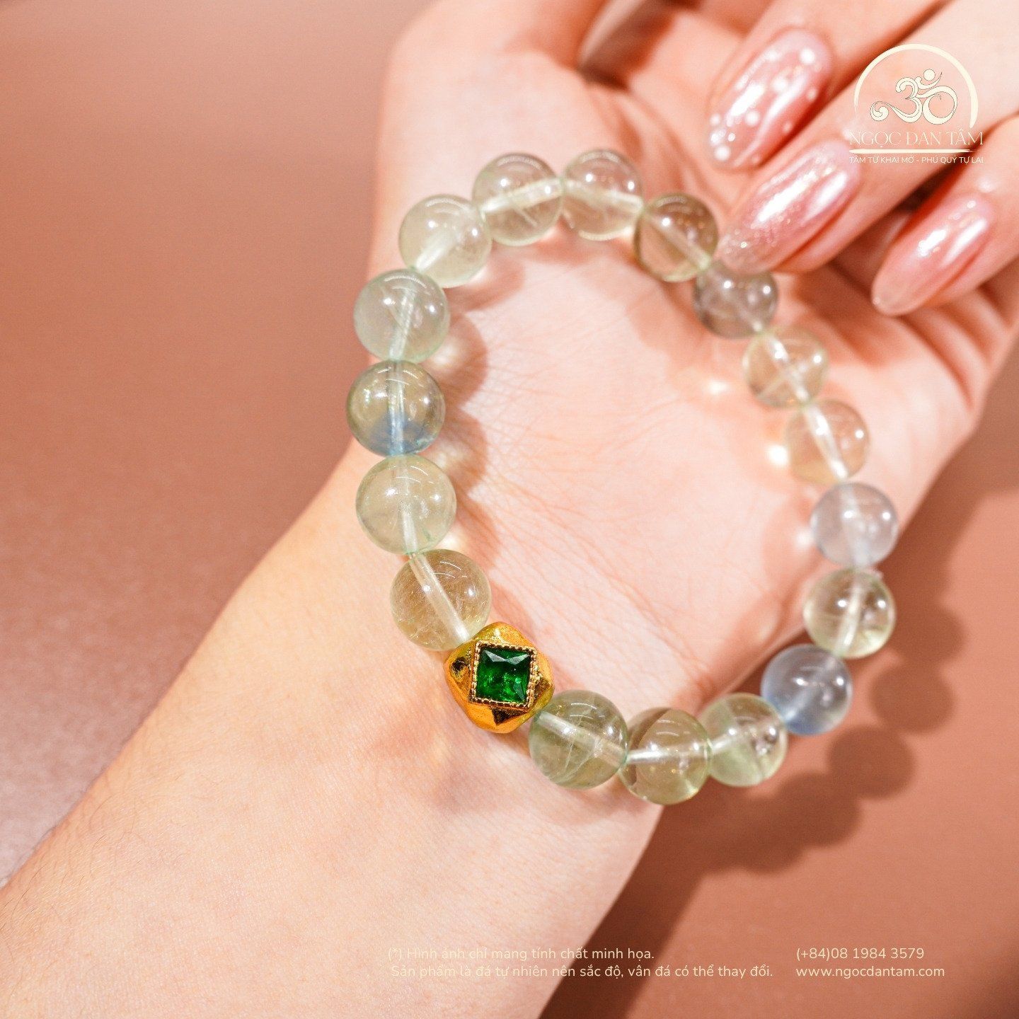  Vòng Tay Flourite Phối Charm Cắt Giác 10mm 2A 