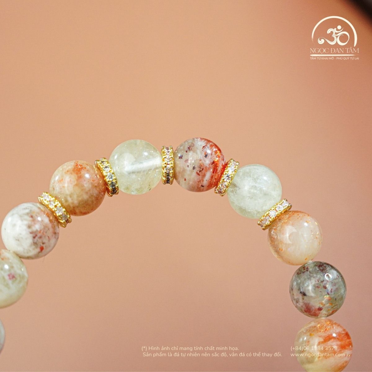  Vòng Tay Đá Mặt Trời Đa Sắc Phối 8mm Charm Mạ Vàng 