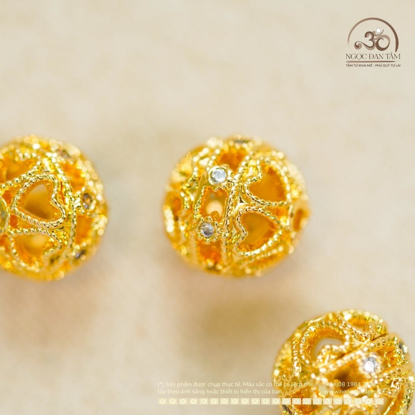  Charm Tròn Xoắn Đính Đá 8.36mm - Kim Loại Mạ Vàng Cao Cấp 