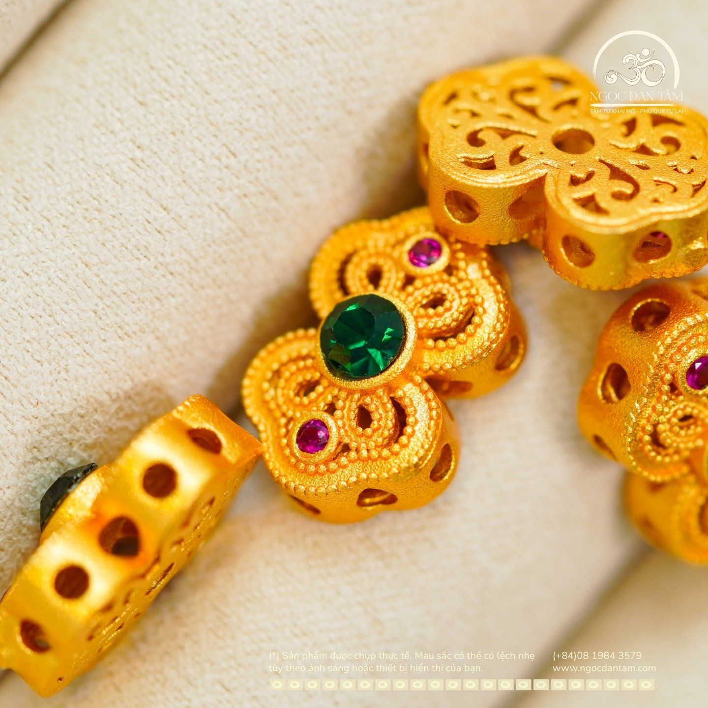  Charm Nơ Đính Ngọc Lục Bảo 17,5mm - Kim Loại Mạ Vàng Cao Cấp 