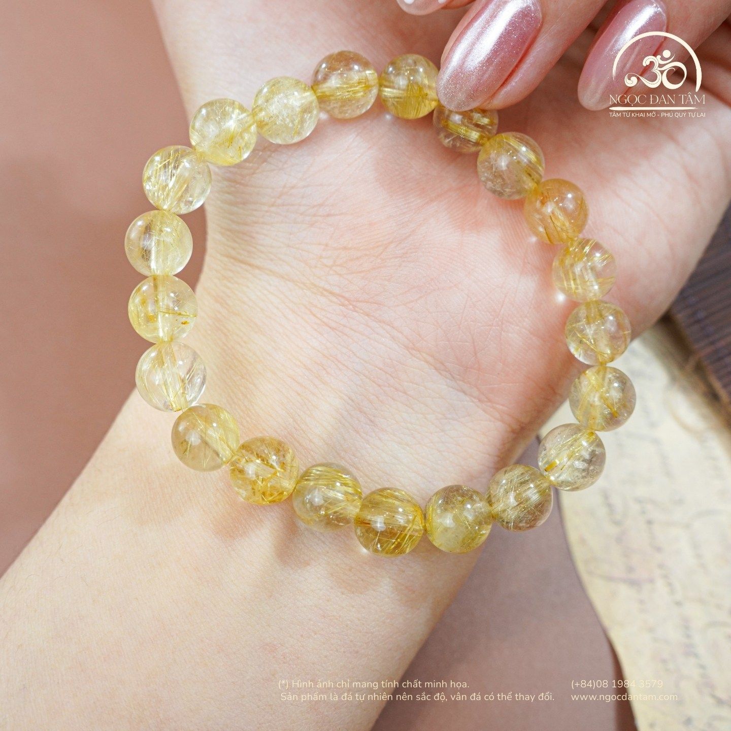  Vòng Tay Đá Thạch Anh Tóc Vàng 8mm 7A 