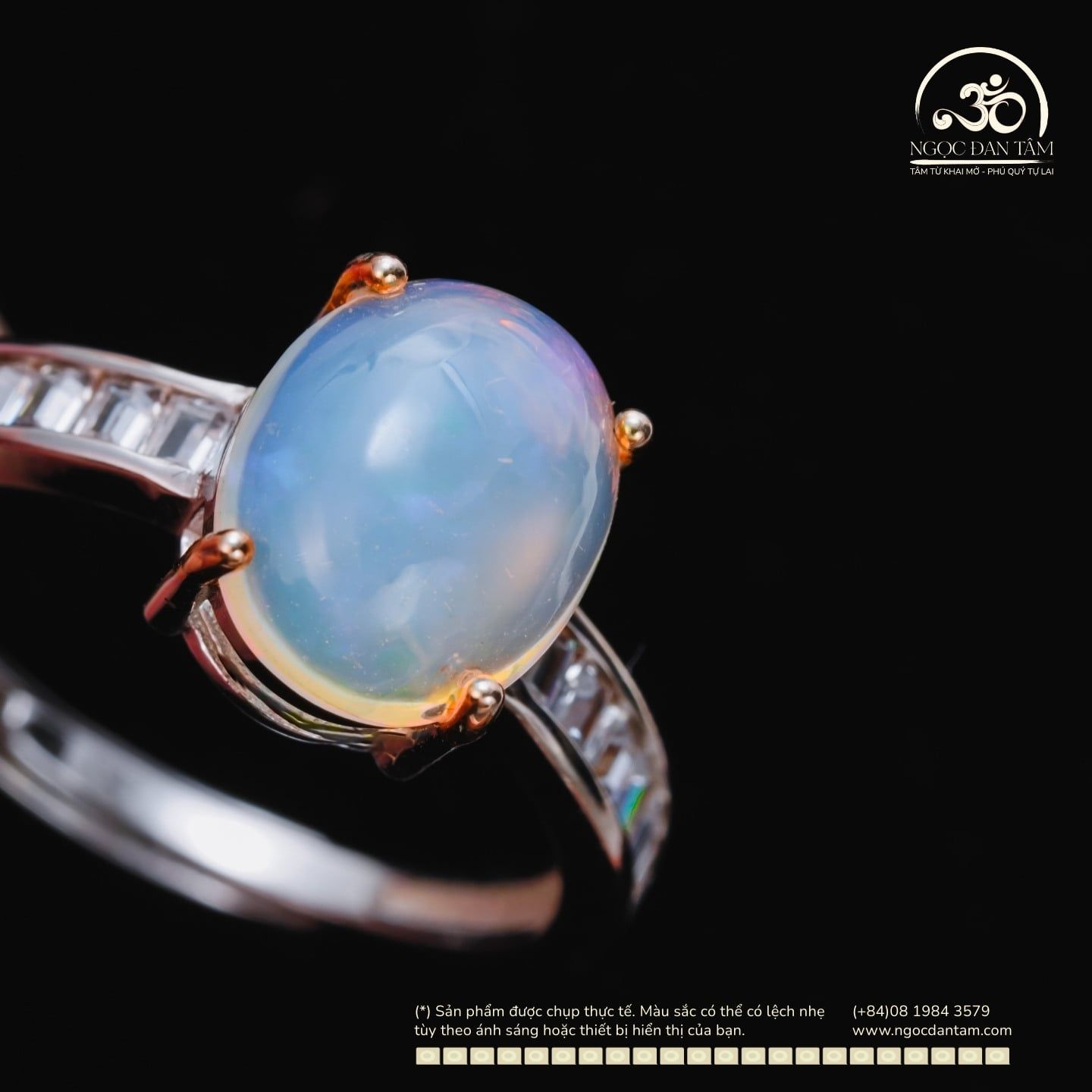  Nhẫn Bạc 925 Đính Đá Opal 8x10mm 