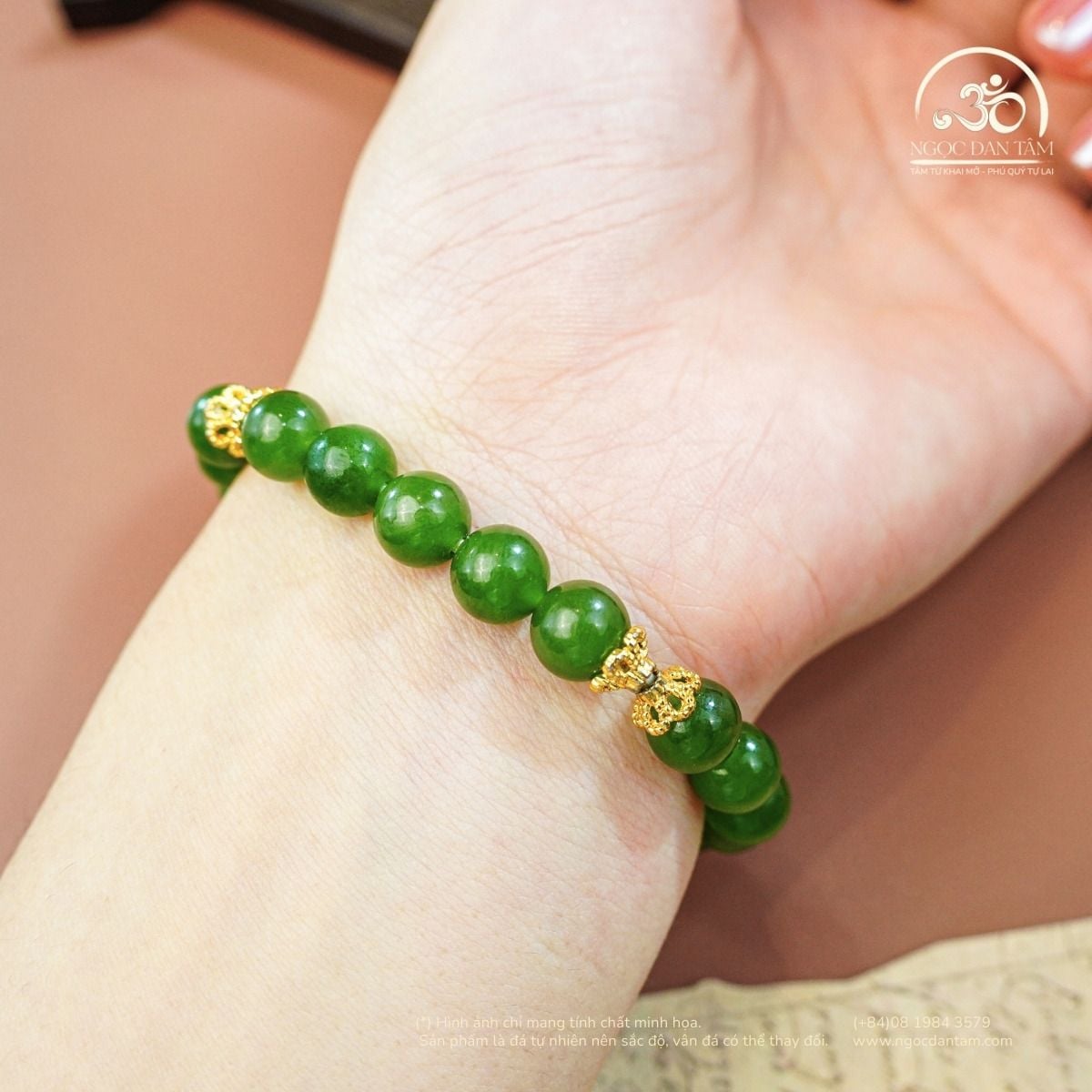  Vòng Tay Ngọc Bích Canada Phối Charm 8mm (5A.1) 