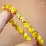  Vòng Tay Mắt Hổ Vàng Phối Tỳ Hưu 8mm 6A 