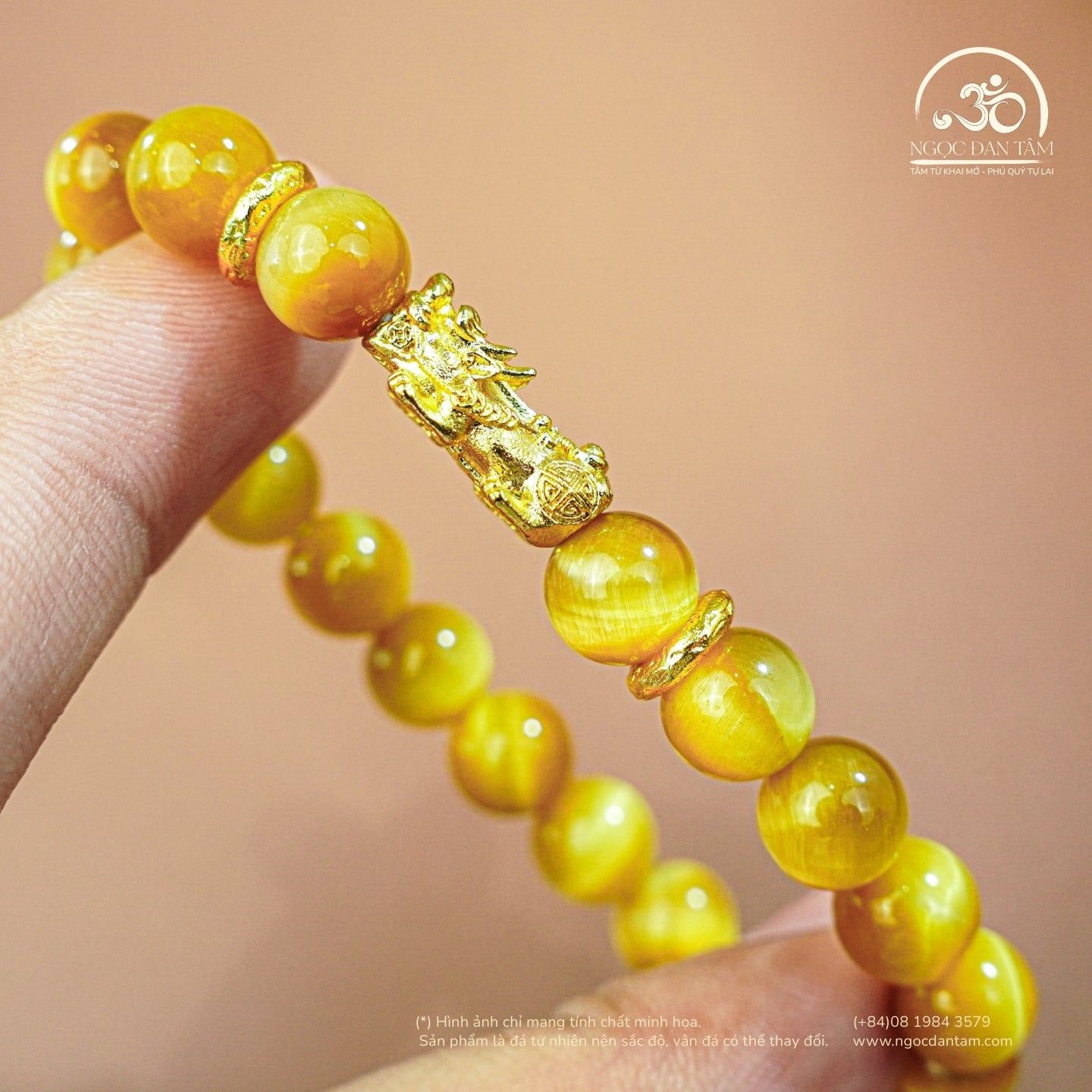  Vòng Tay Mắt Hổ Vàng Phối Tỳ Hưu 8mm 6A 