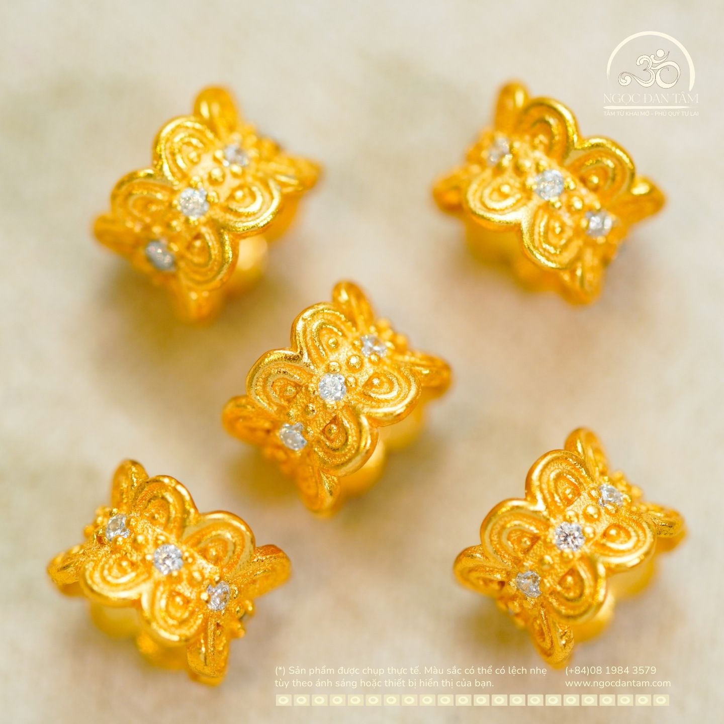  Đài Sen Đính Đá - Bạc 925 Mạ Vàng Cao Cấp 