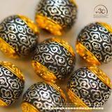  Hạt Tròn Hoa Văn 11,27mm - Bạc Mạ Vàng Cao Cấp 