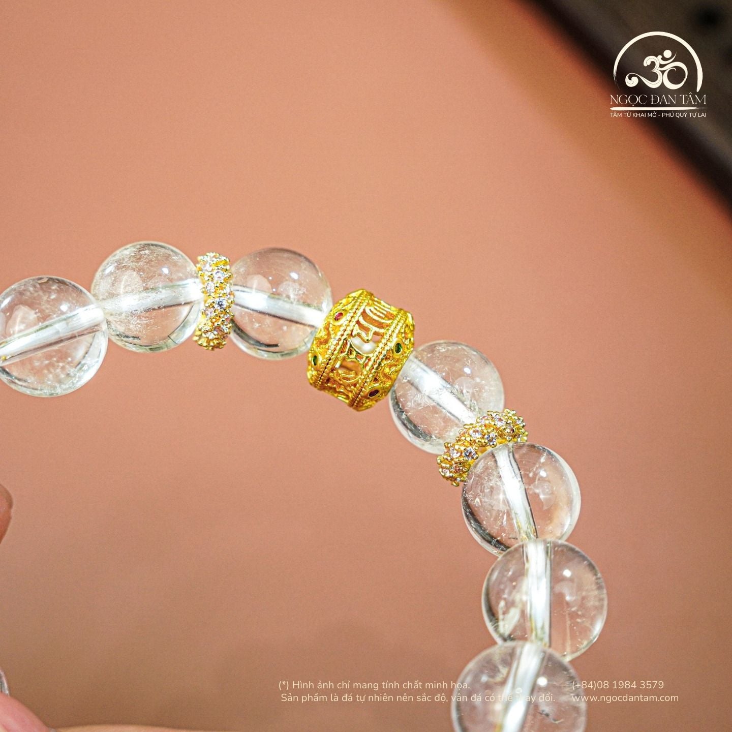  Vòng Tay Đá Thạch Anh Trắng 2A - 10mm  Phối Charm 