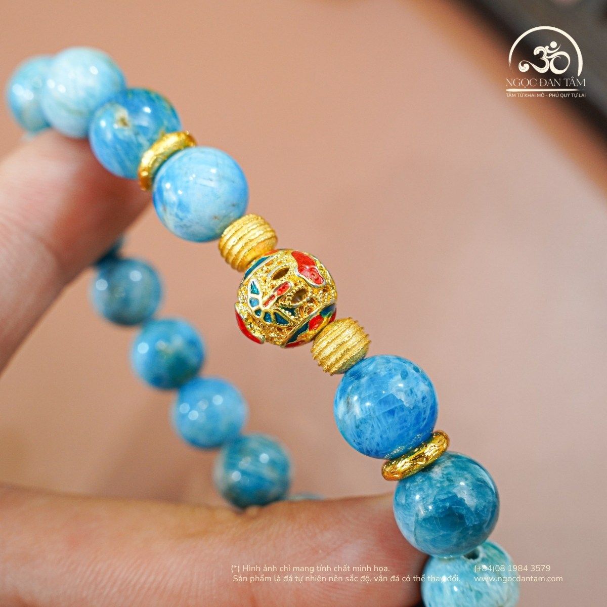 Vòng Tay Đá Larimar 10mm 3A Phối Charm Minh Châu 