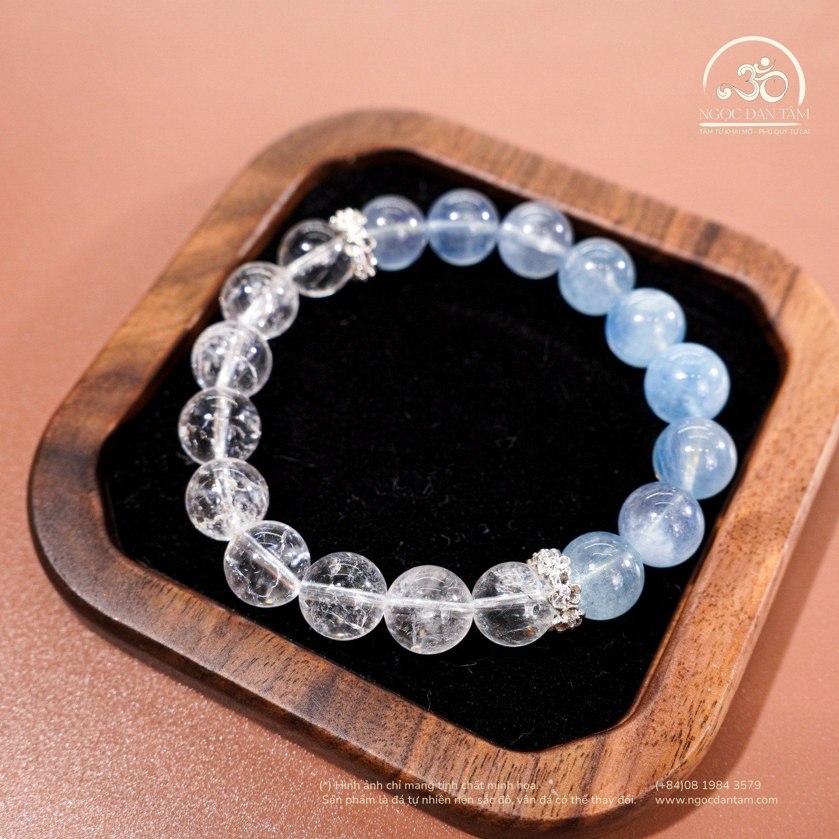  Vòng tay Liên Thủy (Aquamarine 10mm 3A & Thạch Anh Trắng 10mm 2A) 