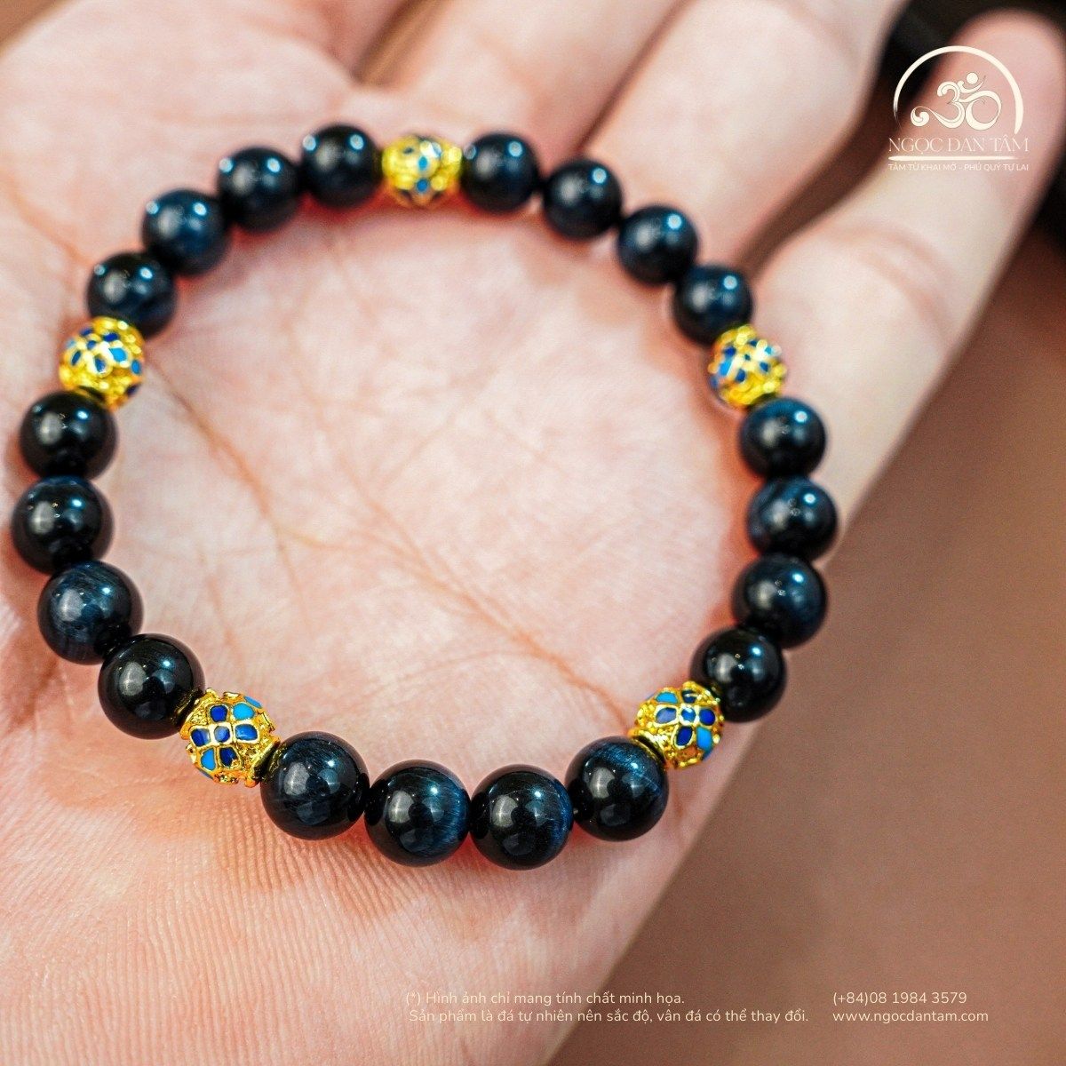  Vòng Tay Đá Thạch Anh Mắt Chim Ưng 6mm 5A Phối Charm Lu Nhỏ 