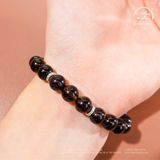 Vòng Tay Thạch Anh Khói 8mm 2A Phối Charm Mạ Bạc 