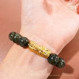  Vòng tay Thạch Anh Tóc Xanh 11mm 3A Phối Charm Tỳ Hưu 