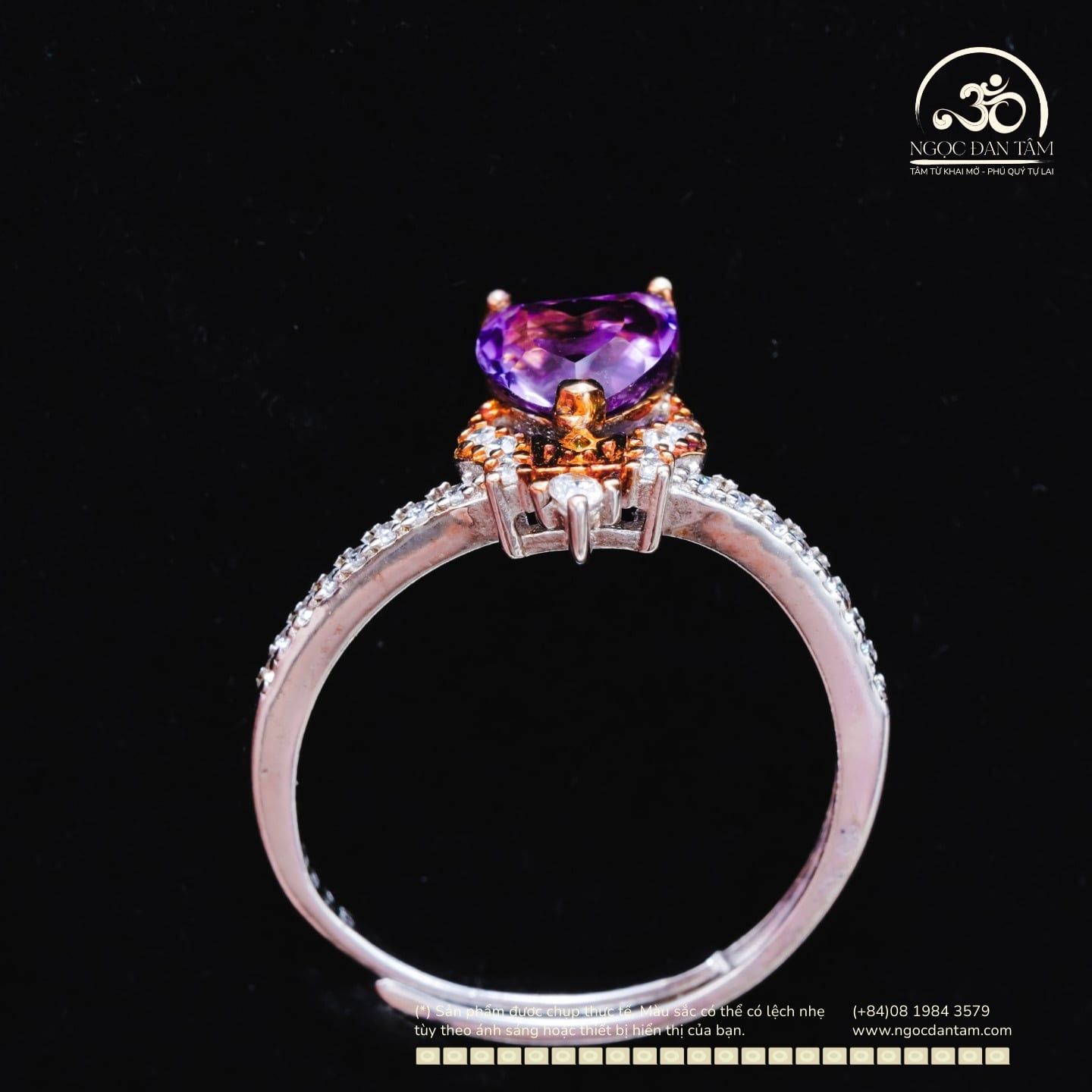  Nhẫn Bạc 925 Đính Đá Thạch Anh Tím Vuông Miện Tím 6mm 