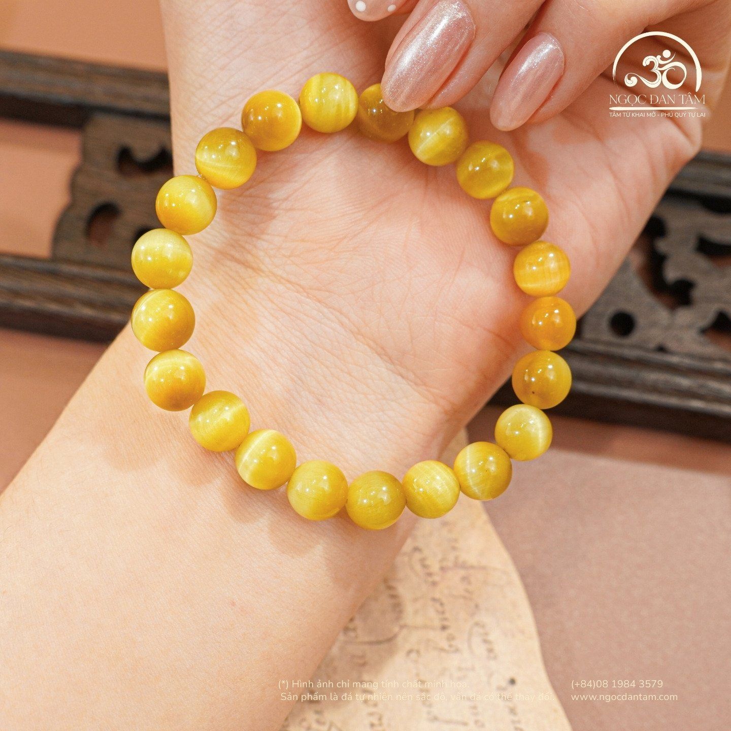  Vòng Tay Đá Mắt Hổ Vàng 8mm 6A 