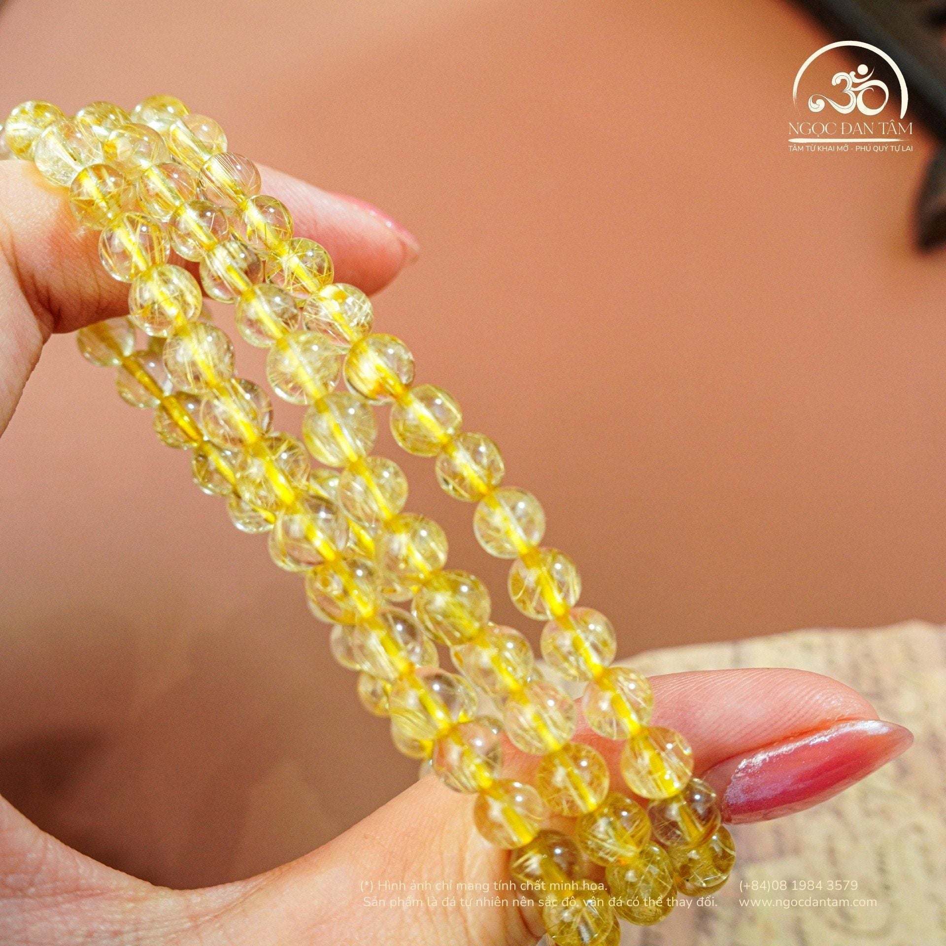  Chuỗi Vòng Tay Thạch Anh Tóc Vàng 5mm 6A 