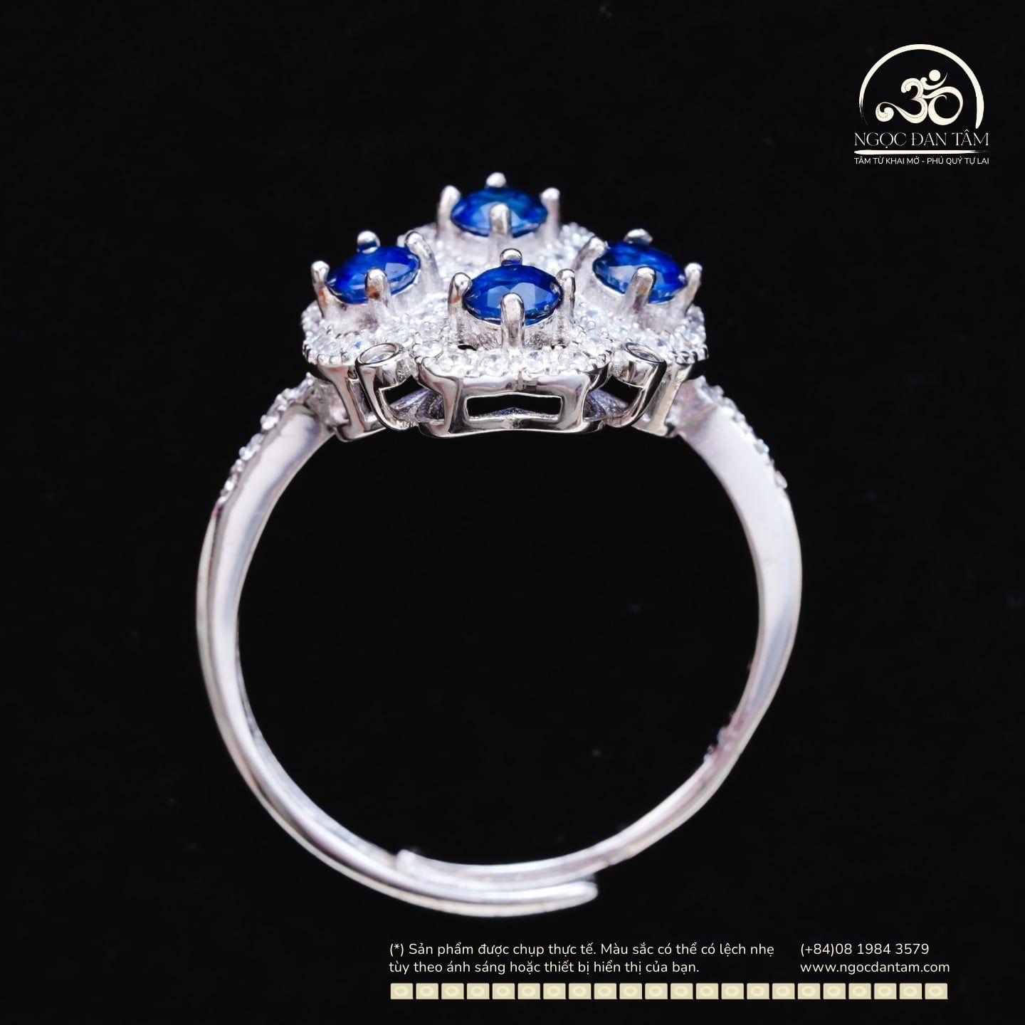  Nhẫn Bạc 925 Đính Đá Sapphire 3mm 