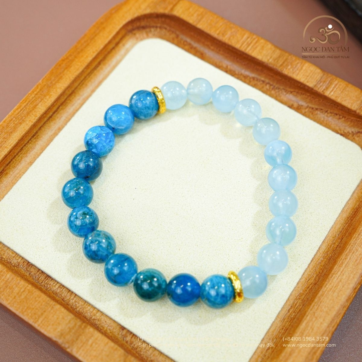  Vòng Tay Lưu Thủy (Aquamarine 7mm 3A & Apatite 8mm 2A) 