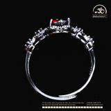  Nhẫn Bạc Đen 925 Đính Đá Garnet 6mm 