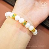  Vòng Tay Đá Vỏ Sò Tai Tượng 3A 8mm Phối Charm Tròn Dẹp 2 Màu 