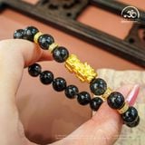  Vòng Tay Thạch Anh Tóc Đen 8A 8mm Phối Charm Tỳ Hưu 