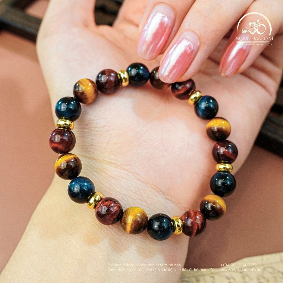  Vòng Tay Đá Mắt Hổ Tam Tài 8mm 5A 