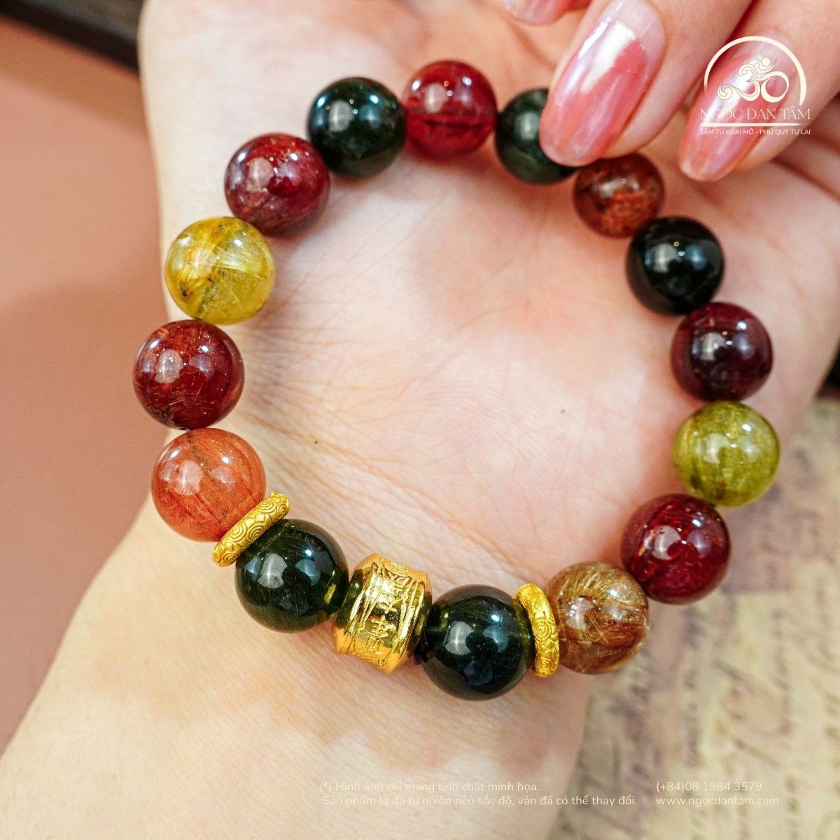  Vòng Tay Thạch Anh Tóc Hỗn Hợp 10mm 5A Phối Charm 