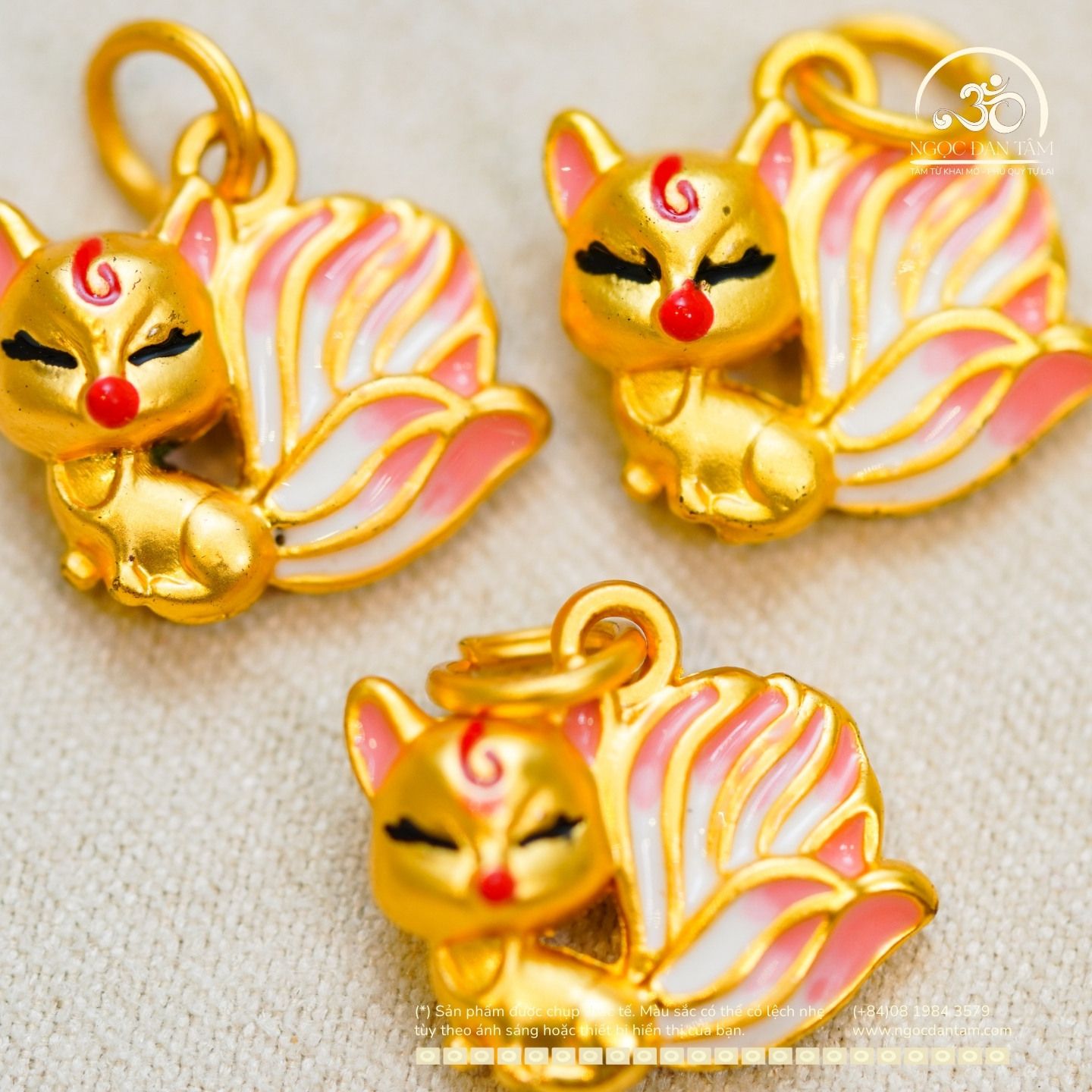  Charm Treo Cửu Vĩ Hồ 13,87mm - Kim Loại Mạ Vàng Cao Cấp 