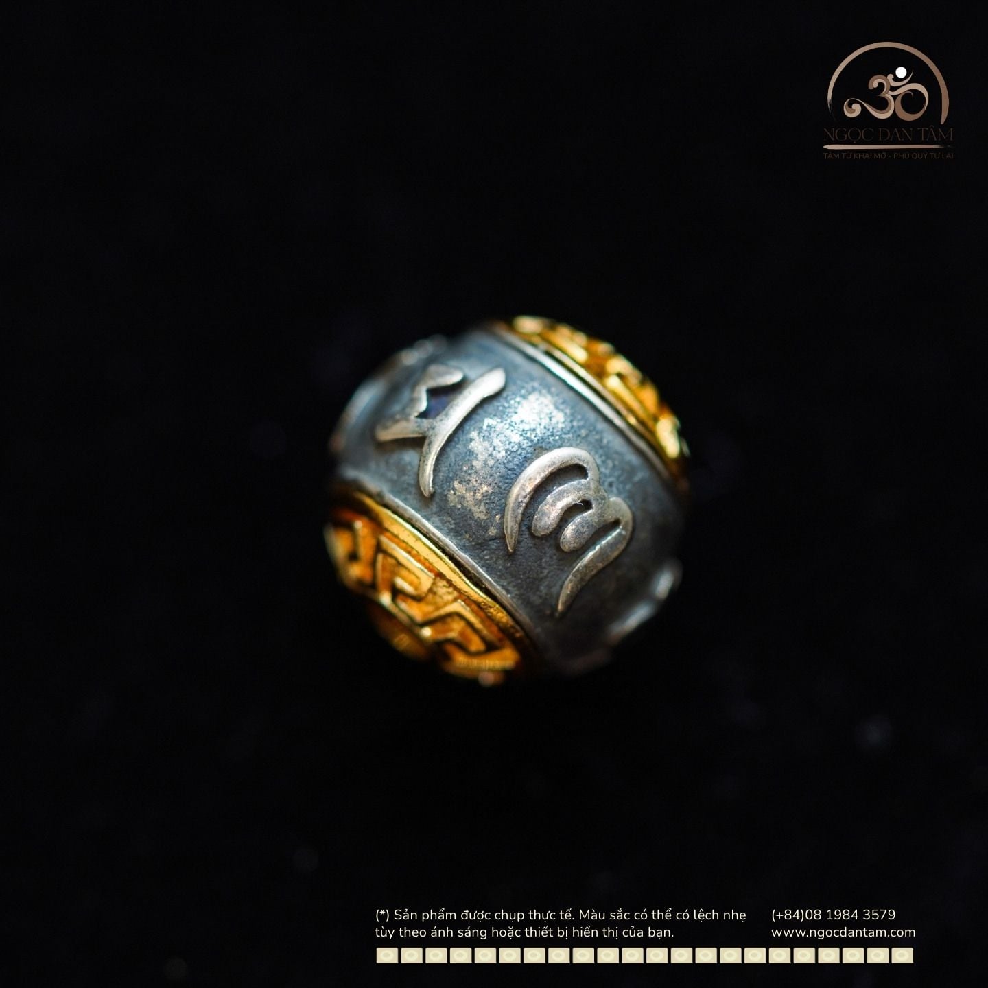  Charm Hạt Tròn Chú Omani 11,38mm - Bạc 925 Mạ Vàng Cao Cấp 