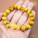  Vòng Tay Đá Mắt Hổ Vàng 10mm 6A Phối Charm Tỳ Hưu 