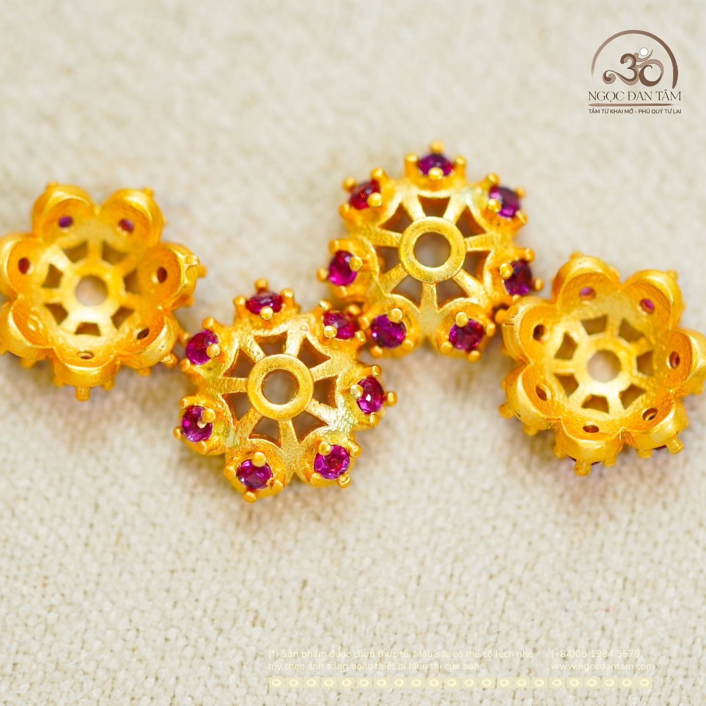  Charm Đài Hoa Đá Hồng - Kim Loại Mạ Vàng 