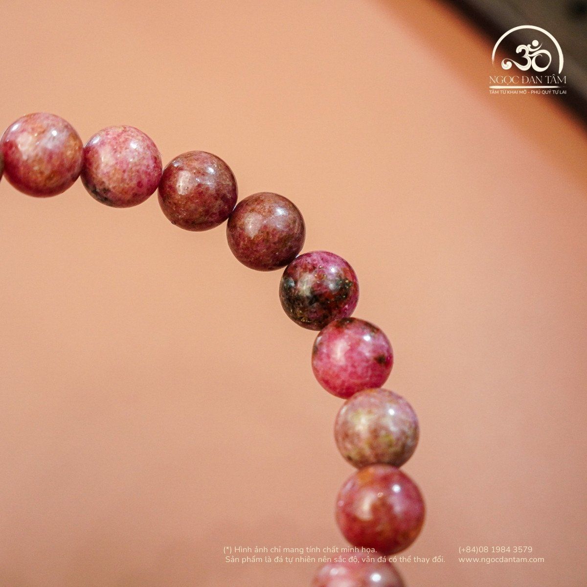  Vòng Tay Đá Thulite 8mm 2A Phối Charm 