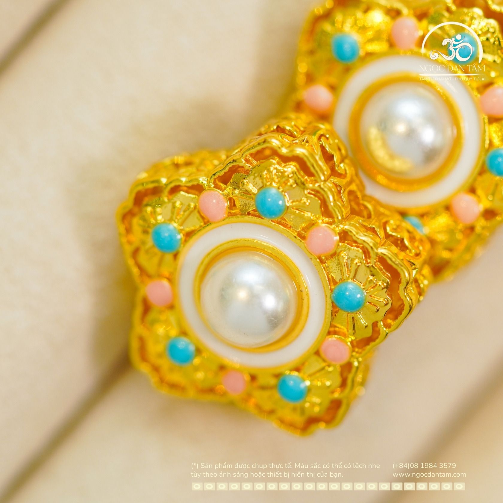  Charm Ngôi Sao Đính Ngọc Trai 22,13mm - Kim Loại Mạ Vàng Cao 